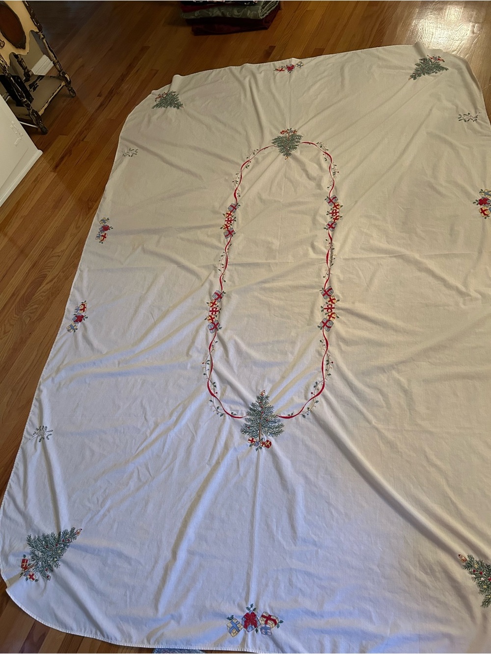 Embroidered Holiday Tree Tablecloth